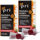 P.R.I Manuka Honey Lozenges Propolisszal, Soothing Cough and Throat Drops, MSO 300 + Certified (Strawberry, 16 Count / 2 Pack)
