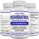 Resveratrol 1000mg Supplement, Trans Resveratrol 500mg, Resveratrol Enhanced with Black Pepper for Max Absorption, Leistungsstarke Antioxidante & Anti-Aging Pillen für Herz, Immun & Haut Gesundheit, 90 Kapseln