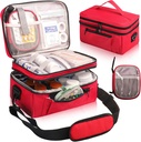 Medicine Bag for Traveling with Portable Small Pouch, Double Layer Pill Bottle Organizer Case with Lockable Zippers, Carrying Medication Travel Case with Shoulder Strap (CSAK), Red