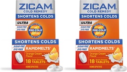 Zicam Ultra Cold Remedy Cink Rapidmelts, Orange Cream Flavor, Homeopátiás, Hideg Rövidítő Gyógyszer, Rövid Hideg Időtartam, Sugar- Free, Dye- Free, 18 Count (2-es csomag)