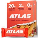 Atlasz fehérje bár, 20g fehérje, 1g cukor, tiszta összetevők, glutén mentes (Mogyoróvaj málna, 12 gróf (csomag 2))