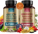 All in One Vitality Bundle - Shilajit Pure Himalayan Organic & Berberine HCl Complex - Sea Moss, Ashwagandha, Resveratrol, Alpha Lipoic Acid, Quercetin - Non-GMO, Gluten- free, Vegan Supplement
