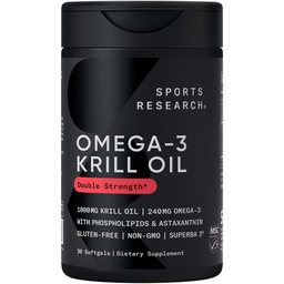 Sport Research Krill Omega kiegészítés EPA & DHA Omega 3, Foszfolipidek és asztaxantin az Antarktiszi Krill - A Krill olaj legnagyobb koncentrációja a férfiak és nők számára - 1000mg, 30 Softgel kapszula