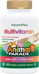 NaturesPlus Animal Parade Gold Children 's Multivitamin - Assorted Cherry, Orange & Grape Flavors - 120 Animal- Formált rágótabletta, 4-es csomag - Vegán, Gluten Free - 240 Összes szolgáltatás