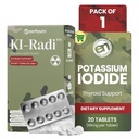 Earth Nutri KI- Radi ™ Kálium Iodide tabletta 65 mg - Magas hatáserősségű jódpótlás pajzsmirigy- támogatáshoz, sürgősségi felkészültség - Káliumpótlás fóliában - 20 tabletta (1 csomag)