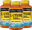 MASON NATURAL L- Lysine 500 mg kalciummal - Javított immunfunkció, fokozott tápanyag abszorpció, esszenciális aminosav, 100 tabletta (3 tablettát tartalmazó csomag)