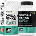 Megújítása Actions Omega3 Fish Oil 2400MG per 2 Softgels - 720MG EPA & DHA - Supports Heart, Brain, Eye Health, & Trigliceride Reduction - No Fishy Aftercast - Made in Canada - 120 Softgels
