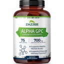 Zazzee Extra Strength Alpha GPC Coline, 700 mg per Serving, 75 Vegan kapszula, 100% Tiszta gyógyszerészeti osztály, 100% vegetáriánus, Szabványosított Potencia- és Tisztaság, All-Natural és Non-GMO