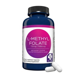 MD Life L- Metilfolát 7, 5 mg kiegészítés - Professional- Grade Active L Metilfolát kiegészítés - 120 kapszula - L- Metilfolát 7, 5 mg - Maximális potencia MTHFR W / Essential Amino Acids