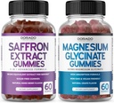 Saffron kiegészítők (60 Gummies) 5 1 Advanced Formula Sugar Free Gumi - Finom málna Flavor és Magnézium Glycinate (60 Count) Tiszta Glicinate Gumi felnőtteknek - Non-GMO, Vegan & USA Made
