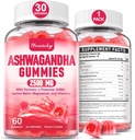 Ashwagandha Gumies 2500mg nők és férfiak számára: Ashwagandha kiegészítés gumi extra erő kurkuma, D3-vitamin, L-Theanine, Magnézium - töltött gumik, Eper Flavor, Vegan, Non-GMO