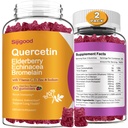2 Packs Quercetin Bromelain Gumies, Elderberry, Echinacea, C D-vitamin Cink - Immunrendszeri támogatás 120 Számok Pure Quercetin kiegészítők Gummies gyerekeknek és felnőtteknek