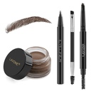 LAVONE Smink készlet szemöldök pecsét ceruza, vízálló vödörceruza és pomade, szemceruza, duálvégű szemöldök ecset, sötét barna