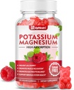 Kálium Magnézium-kiegészítő gumik felnőttek számára, Sugar-mentes Kálium citrát gumik Támogatja a láb görcsök és izom & szív egészség, Vegan Magnézium Glicinate Gumiták Málna Flavor 60 Cts