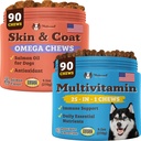 Natural Dog Company Multivitamin Supplement Chews + Skin & Coat Supplement Chews for Dogs - Átfogó táplálkozási ellátás egészséges bőr, Shiny Coat, közös támogatás, és immunrendszer boost
