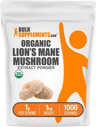 BulkSupplements.com Organic Lion 's Sörénygomba kivonat por - Lions Mane Supplement Powder, Superfood for Well- Being - Vegan, 1 g / szerving, 1 kg (2,2 kg) (1-es csomag)