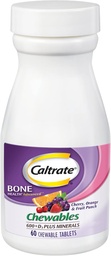 Caltrate Chewables 600 Plus D3 Plus Ásványi kalcium-vitamin D kiegészítés, cseresznye, narancs és gyümölcs puncs - 60 gróf
