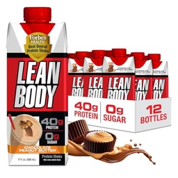 Lean Body Ready- to- Drink Protein Shake, 40g Protein, Whey Blend, 0 Sugar, Gluten Free, 22 Vitaminok és Ásványok, (újrahasznosítható karton & Lid - 12-es csomag) LABRADA (csokoládé Mogyoróvaj)