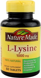 Nature Made Extra Strength L- Lysine 1000 mg tabletta, 60 Count for Protein Synthesis (3-as csomag)