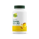 Friss táplálék Vegán D3 + K2 kapszula - 5000 NE D3 + 100 µg K2 mint MK- 7 az optimális felszívódáshoz - Immunegészség, Csontegészség, Hangulat - Nem GMO - 90 kapszula, 3 hónapos ellátás