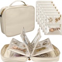 Utazási ékszer szervező ügy, Ékszer zsákok Ékszerek Tároló Könyv Binder Clear Zipper Velvet Pouch az utazás, Fülek, Gyűrűk, Neccis, Karkötő (fehér)