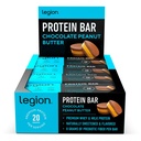 Legion Protein Bar csokoládé Mogyoróvaj -100% Whey fehérje, Sült bárok Prebiotic Fiber - Magas fehérje (20g) Alacsony zsír (12 g) Alacsony cukor (4 g), No Soy, Gluten - Természetes ízesítők (12 gróf)