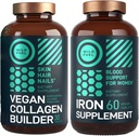 WILD FUEL Vegan Collagen Builder Tablets and Iron Supplement for Women with Folic Acid Woman Bundle