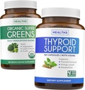 Super Greens & Thyroid Support (3 hónapos ellátás) Pajzsmirigy Vitalitás Bundle Organic Super Greens Powder - Complete Superfood (180 kapszula) & Thyroid Support for Women and Women (Non- GMO) (180 kapszula)