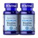 Puritán Pride Premium Ultra Mega Biotin 10,000µg, Diétás kiegészítés egészséges haj, bőr, köröm, és energia anyagcsere támogatás, 100 napos ellátás, 50 Rapid Release Softgels, 2 csomag
