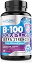 B-vitamin komplex - minden B-vitamin B1, B2, B3, B5, B6, B7, B9, B12, folsav, C-vitamin - Super B- 100 kiegészítés - Immun, Energy & Metabolizmus támogatás, Vegán, Non-GMO, glutén mentes, 60 kapszula