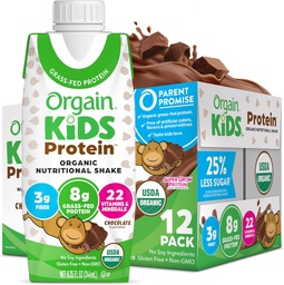 Orgain Organic Kids Protein Shake, csokoládé - 8 g fehérje, 22 Vitaminok & Ásványok, Gyümölcsök és zöldségek, glutén mentes, szója mentes, nem-GMO, 8,25 Fl Oz (12-es csomag)