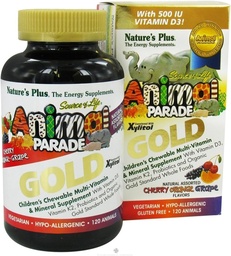 NaturesPlus Animal Parade Gold Children 's Multivitamin - Assorted Cherry, Orange & Grape Flavors - 120 Animal- Formuled Chewable Tablets, Pack of 2 - Vegan, Gluten Free - 120 Total Servings