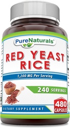 Pure Naturals Red Yeast Rice 1200 Mg per Serving, Capprovement Supplementary, 124; Non-GMO Wonderday 124; Gluten Free Wagner 124; Made in USA (480 Count)