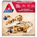 Atkins Blueberry Greek Yogurt Protein Meal Bar, High Fiber, 15g Protein, 3g Sugar, 5g Net Carbs, Étkezés csere, Keto Friendly, 5 gróf