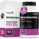 Renew Actions Resveratrol Supplement 600mg per Serving - High- Potency Antioxidant Complex 50% Trans- Resveratrol - Supports Cellular Health & Longevity - Made in Canada - 60 Vegan Capsules