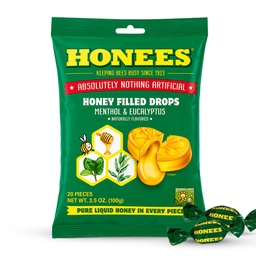 Honees Honey Menthol Cough Drops - 20- Piece, Single Pack Honey- Filled Lozenges Wonder124; Ideiglenes Relief from Cough