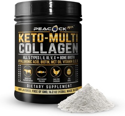 Keto Multi Collagen Peptides 16.2 oz - Csonthéjas fehérje por, 5 típusú hidrolizált kollagén, MCT olaj és biotin a bőr, ízesítők, haj & körmök, ízesítetlen kollagén por