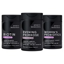 Sports Research Evening Primrose Supplement from Cold Pressed Oil, Vegan Biotin 10,000µg with Coconut Oil & Women 's Probiotics with Prebiotics, 65 Million CFU