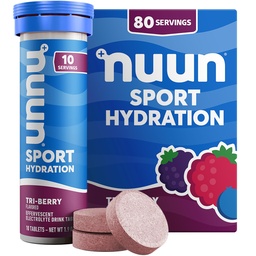Nuun Sport Electrolyte tabletta Magnéziummal, kalciummal, káliummal, kloriddal és nátriummal, gluténmentes & Vegan, Tri- Berry, 8 csomag (80 szerva összesen)