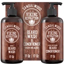 Viking Revolution Beard Wash & Beard kondicionáló készlet Argan & Jojoba Olajok - Puhák és erosítmények - Természetes szandálfa illat - Beard Shampoo szakáll olaj (17 oz)