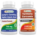 Legjobb természetes acetil-L-karnitin és Alfa Lipoic Acid 750 mg & Turmeric Curcumin 1500mg / Bioperinnel való kiszolgálás