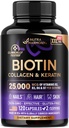 Biotin124; Kollagén Acid 124; Hialuron Acid 124; Keratin - Klinikailag tesztelt kiegészítés - Haj-növekedési támogatás, Skin & Nails - 25000 mcg Vitamins B2, B3, B6 & B7 + B1 - Made in USA - Women & Men