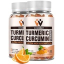Kurkuma kurkumin gumik gyömbér és fekete bors kivonat - 2 Pack Tumeric Gumi kiegészítők fájdalom gyulladás közös tömeg egészségügyi támogatás - Vegán, szerves, zselatinmentes - felnőttek és gyerekek