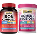 Vaspótlás nők és férfiak számára, Vitaminok C, B6, B12 és folsav + Vitalibre Női probiotikumok 100 milliárd CFU, 15 Strains, w / Prebiotikus, Cranberry, B6 vitamin & VC,
