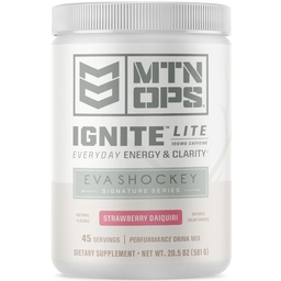 MTN OPS Ignite Lite Energy Drink Powder Gluten Free Nitric Oxide Supplement Drink Mix, L Arginine, L Citrulline, koffein & Nootropic Sugar Free Drink Mix, 45 Servings, Strawberry Daiquiri Flavor by Eva Shockey