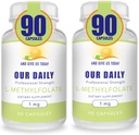 Napi adagunk L- Metilfolát 1 mg / 1000 µg Maximális hatáserősség Aktív folát, 5- MTHF, Töltőmentes, Glutén mentes, Non-GMO, Vegetáriánus kapszula 90 Count (2-es csomag)