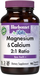 Bluebonnet Nutrition Magnézium & Kalcium 2: 1 Ratio, Csontegészség *, Non-GMO, Vegan, Kosher Certified, Gluten- Free, Soy- Free, Dairy- Free, 90 Növényi kapszula, 30 adag