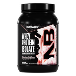 NutraBio 100% savófehérje-izolátum fehérje por, 25 g fehérje teljes aminosav profil, nem-GMO, Soy & Gluten Free, Alacsony szénhidrát, alacsony kalóriatartalmú savófehérje fehérje por, Epres jégkrém, 2 Lb