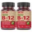 DEVA Vegan Vitamins B- 12, High Potency 2500 mcg B12, Fast Dissolution, Sublingual, 90 tabletta (2 tablettát tartalmazó csomag)