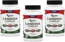 Zenesis Labs Candida Complex Cleanse Detox Caprasav kiegészítés, Oregano kivonat, probiotikumok, enzimek - ömlesztett 180 kapszula, 90 napos ellátás (60 kapszula / palack)